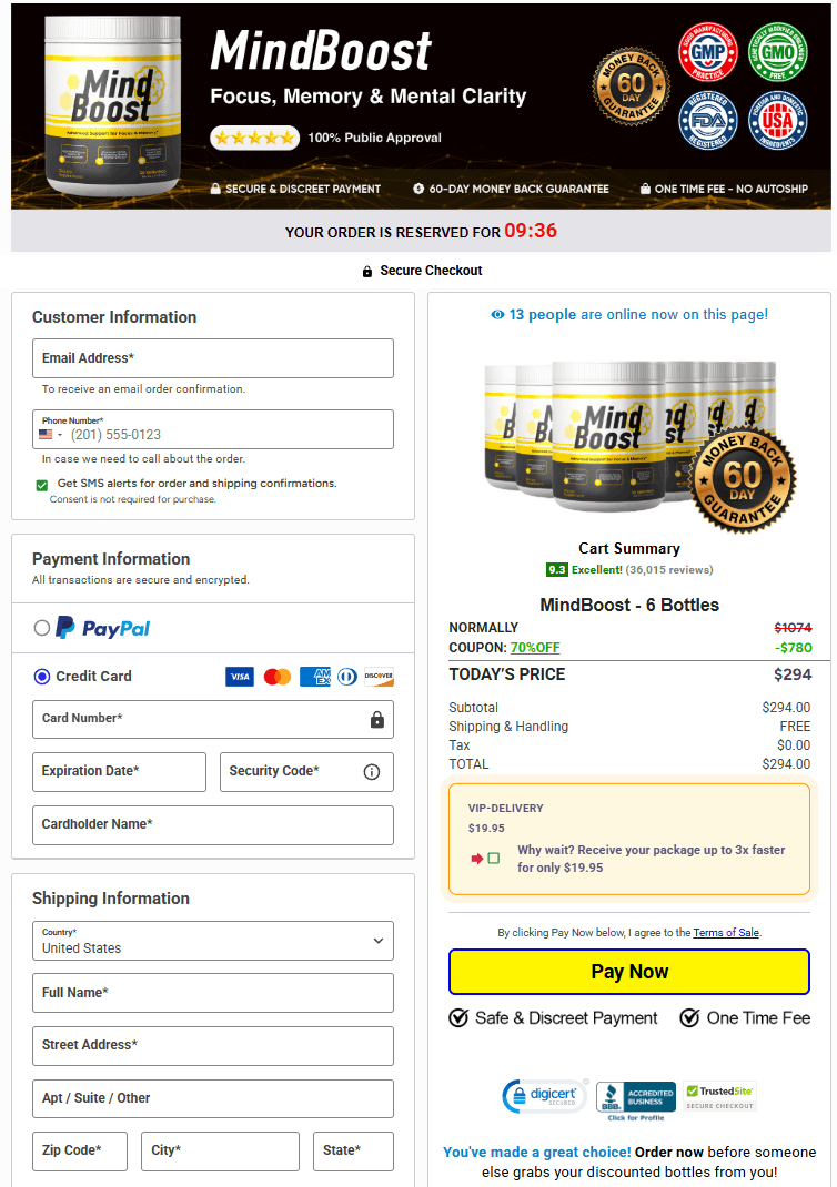 MindBoost secure checkout form